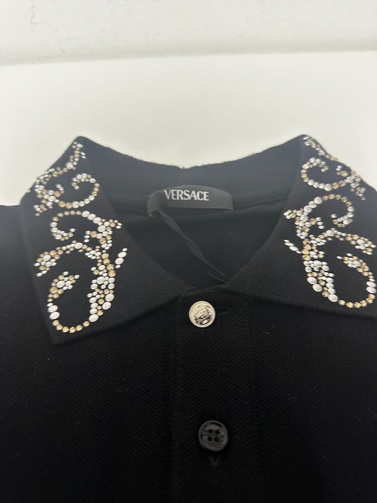 Versace Black Polo Shirt With Embellished Collar image 5
