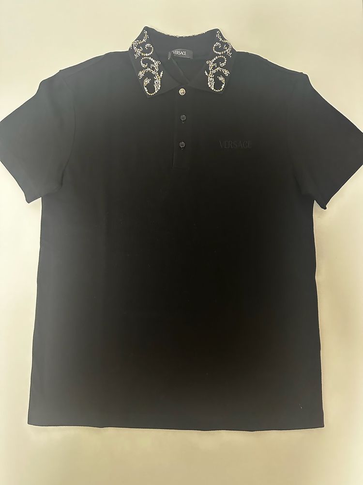 Versace Black Polo Shirt With Embellished Collar