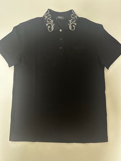 Versace Black Polo Shirt With Embellished Collar