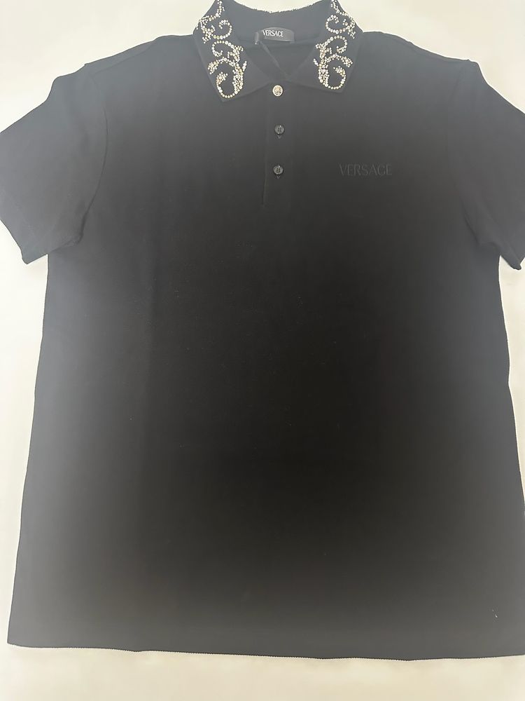 Versace Black Polo Shirt With Embellished Collar image 2