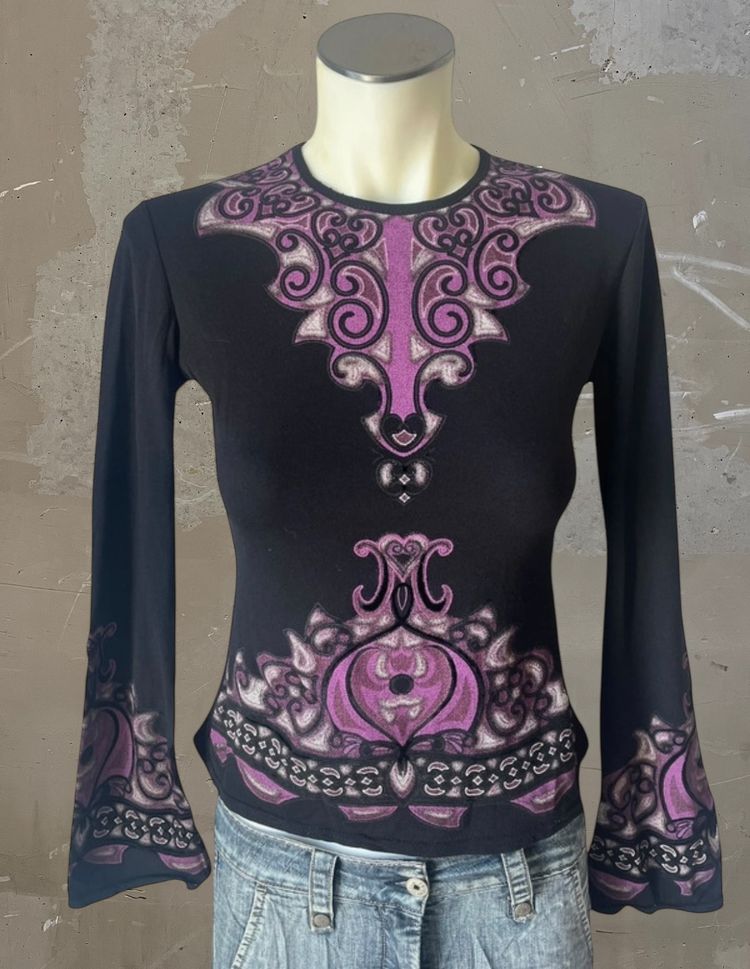 Morgan De Toi black long sleeve top with purple ornamental print product image