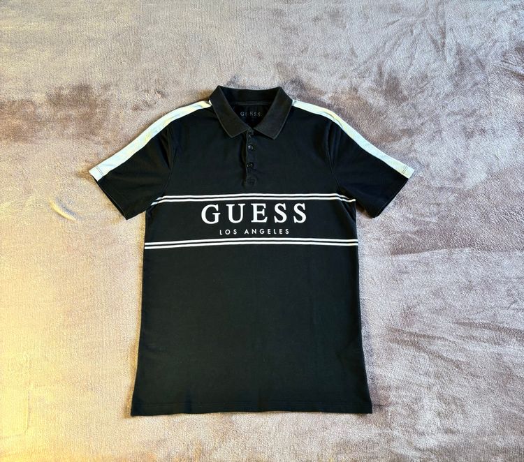 Guess Black Polo Shirt With White Stripes