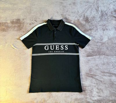 Guess Black Polo Shirt With White Stripes