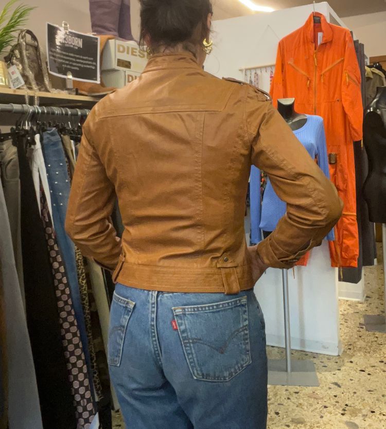 Rainbow Collection Brown Leather Jacket s donna imagen 3
