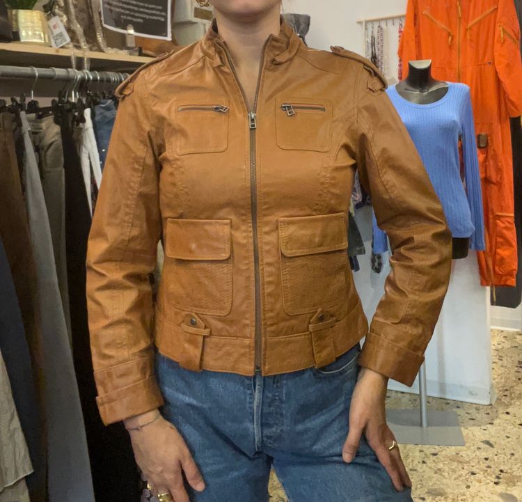 Rainbow Collection Brown Leather Jacket s donna imagen 1