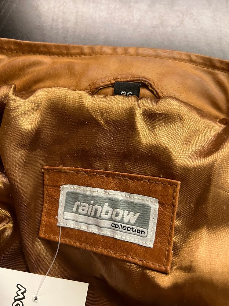 Rainbow Collection Brown Leather Jacket s donna imagen 2