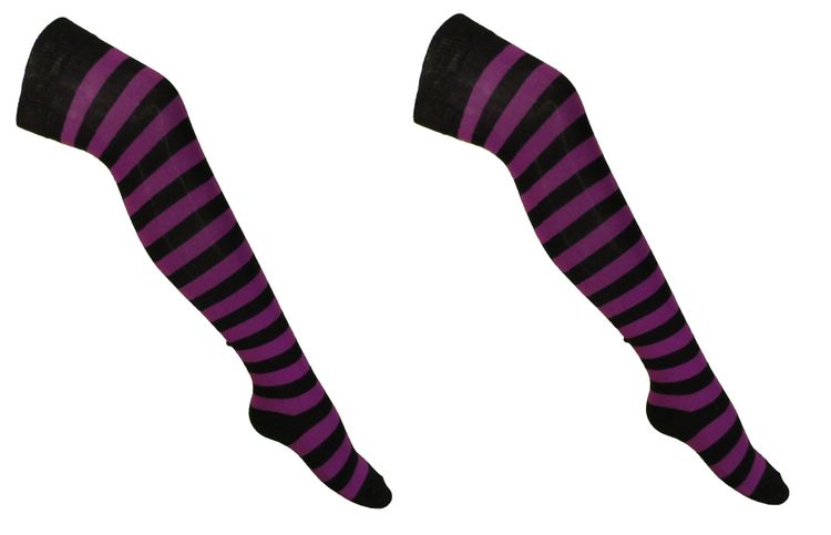 Other Ladies 2 Pair Pack of Purple/Black Striped Over the Knee Socks product image
