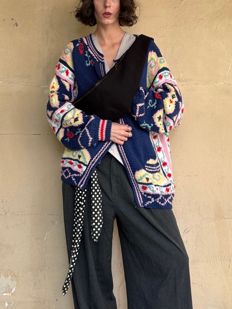 colorful patterned cardigan
