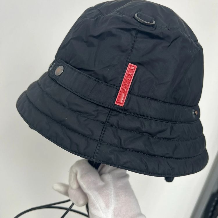 Prada Sport 00’s Black Nylon Bucket Trapper Hat - M imagen 5