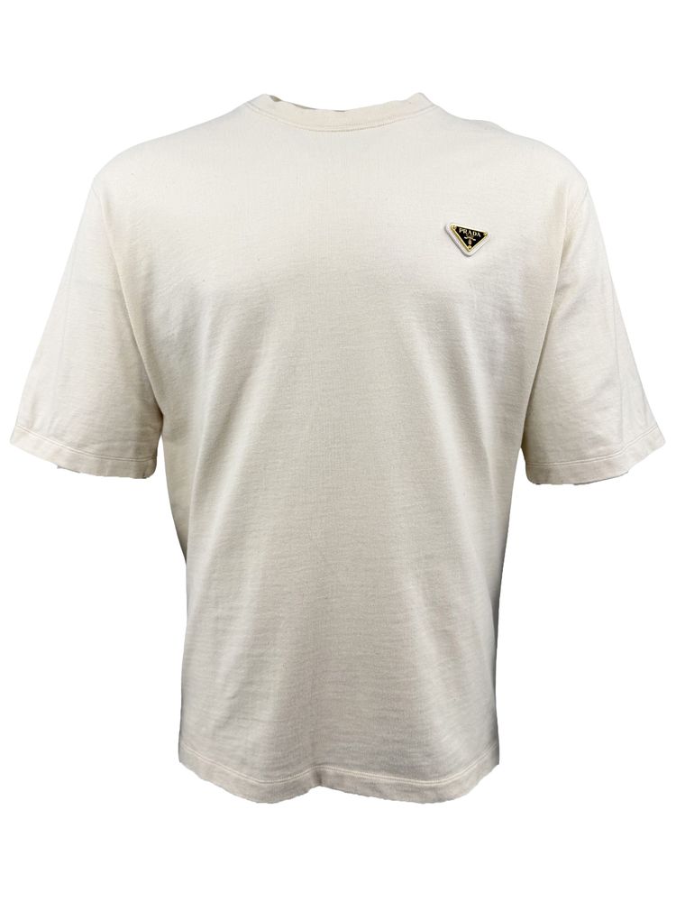 Prada Plaque Logo T-Shirt - Cream (552842629)