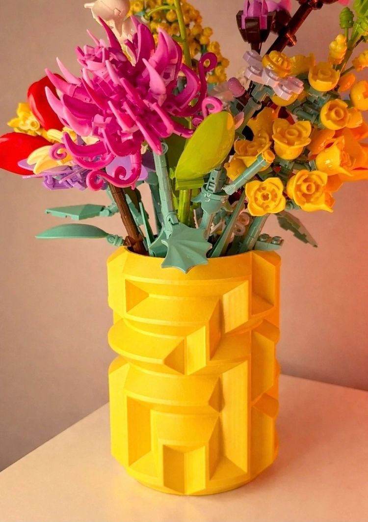 Yellow Vase For Artificial Lego Flowers