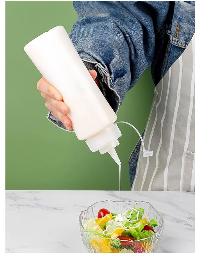 Bottles with Caps, 3 Pack Squeezy Sauce Bottles, Plastic Squeeze Dispensers with Measurements for Ketchup, BBQ, Sauces, Syrup, Dressings (1000ML) 2