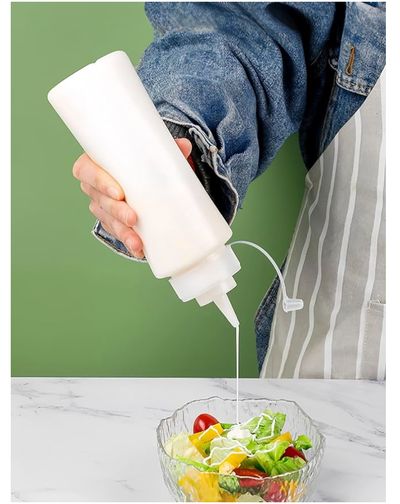 Bottles with Caps, 3 Pack Squeezy Sauce Bottles, Plastic Squeeze Dispensers with Measurements for Ketchup, BBQ, Sauces, Syrup, Dressings (1000ML) 2