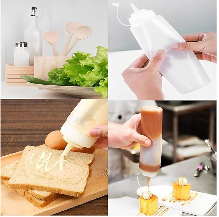Bottles with Caps, 3 Pack Squeezy Sauce Bottles, Plastic Squeeze Dispensers with Measurements for Ketchup, BBQ, Sauces, Syrup, Dressings (1000ML) 4