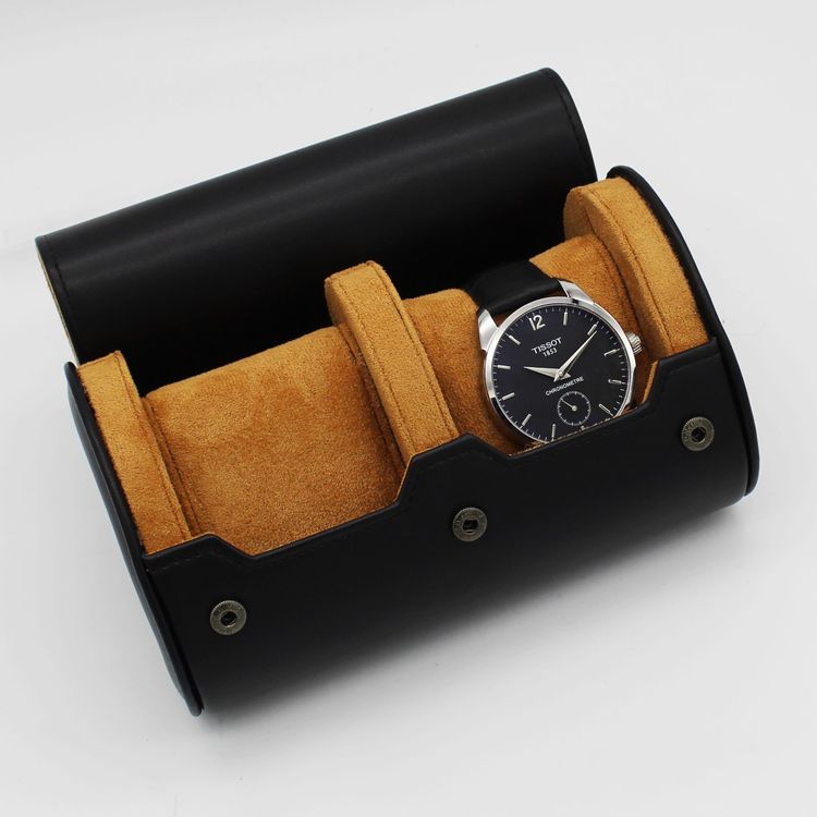 2 Slot Watch Roll Travel Case PU Leather Light Brown Colour Personalised 2