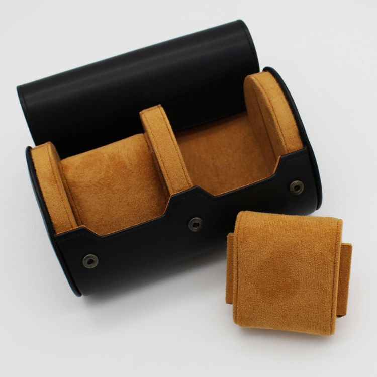 2 Slot Watch Roll Travel Case PU Leather Light Brown Colour Personalised 4