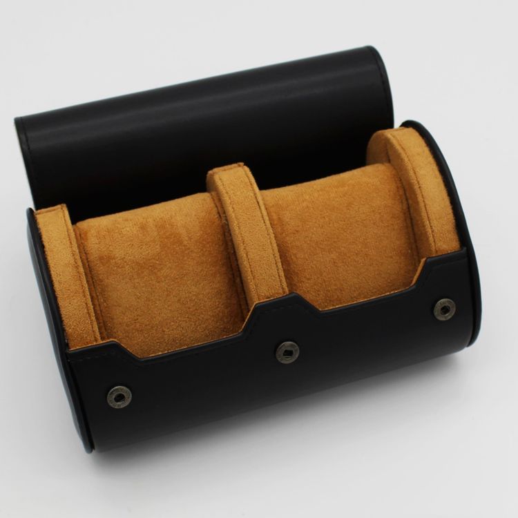 2 Slot Watch Roll Travel Case PU Leather Light Brown Colour Personalised 5
