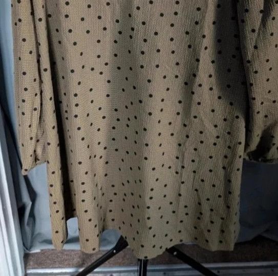 Primark Khaki Olive Green Polka Dot Ruffle Sleeve Tunic Mini Dress XL UK 18 20 obraz 8