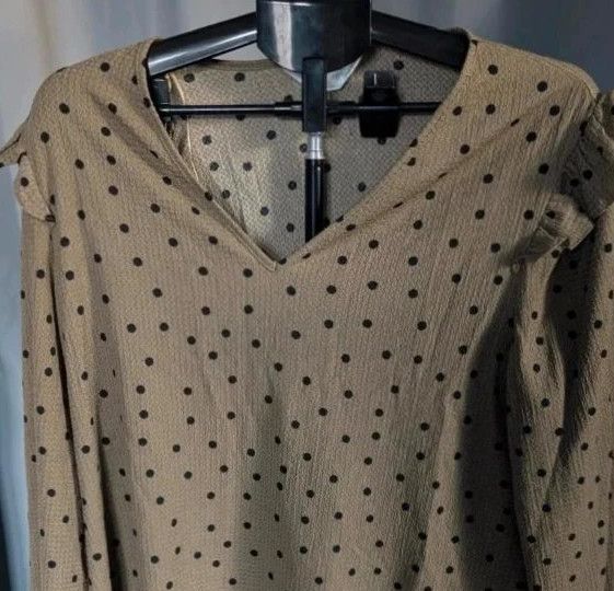 Primark Khaki Olive Green Polka Dot Ruffle Sleeve Tunic Mini Dress XL UK 18 20 obraz 7