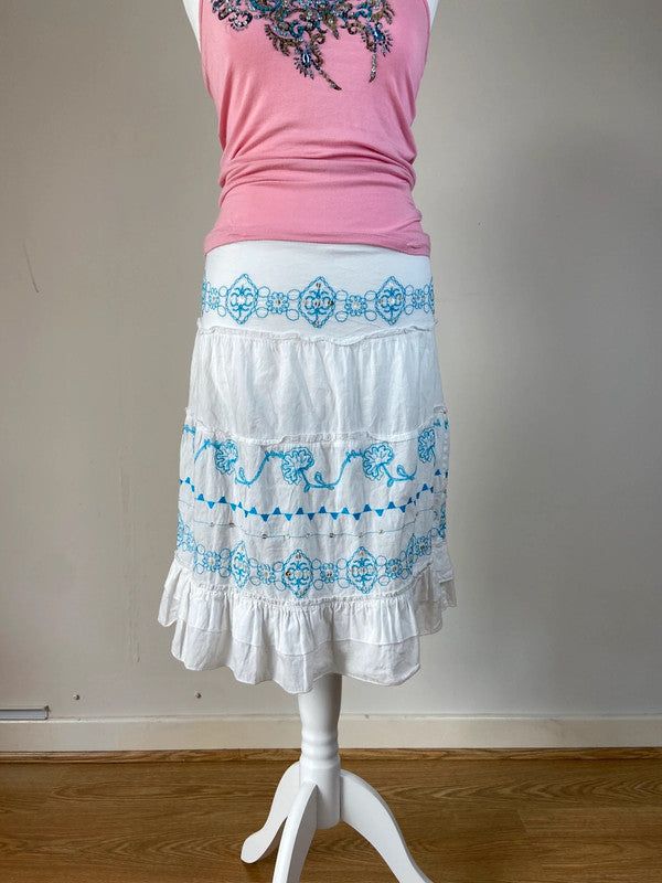 Other 00s White Embroidered Prairie Skirt - Size 10 product image