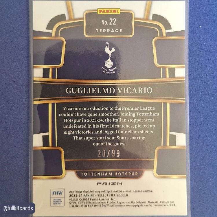 Guglielmo Vicario Panini Select FIFA Soccer 2023-24 Terrace /99 Tottenham Football Card Mint 2
