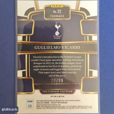 Guglielmo Vicario Panini Select FIFA Soccer 2023-24 Terrace /99 Tottenham Football Card Mint 2