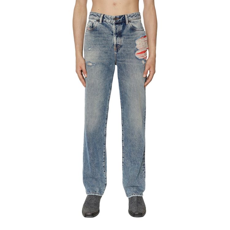 Diesel DIESEL 1955 09E10 Mens Denim Jeans Distressed Regular Fit Straight Ripped Jeans product image