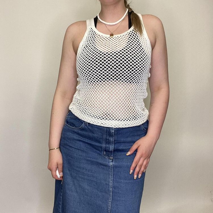 90s 00s white fish net tank top 3