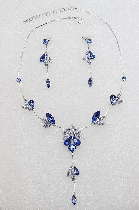 Blue Crystal Necklace And Earrings Set image 2