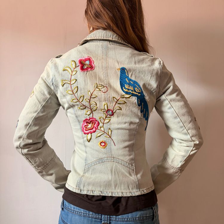 2000s Asymmetrical Collar Candie’s Embroidered Denim Jacket image 4