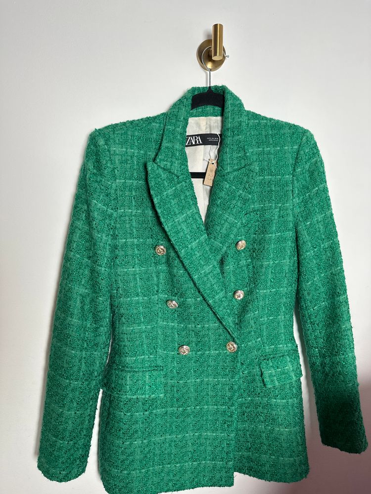 Zara Zara Green Textured Double-Breasted Blazer product image