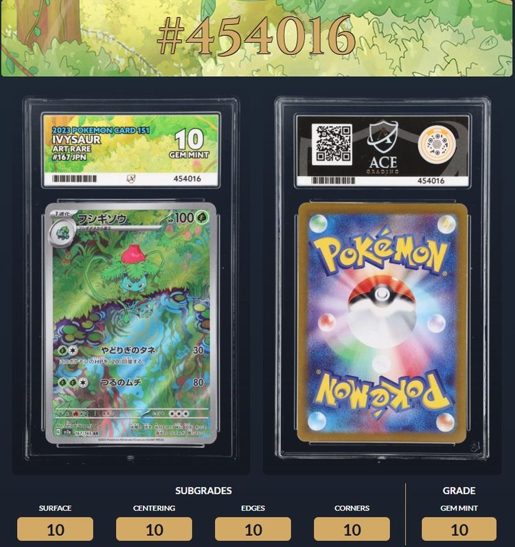 ACE 10 Ivysaur AR #167 JPN Pokémon PERFECT SUBGRADES