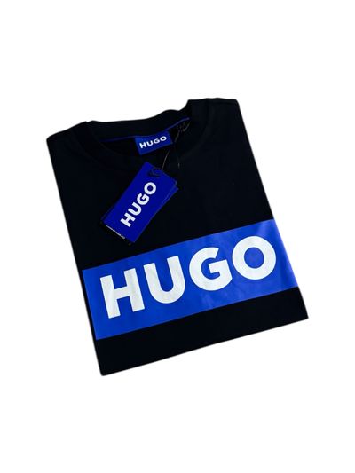 Hugo Black Shirt With Blue Logo Print
