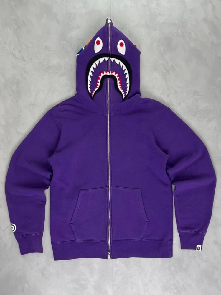 Bape Shark Zip Up Hoodie purple – L image 1