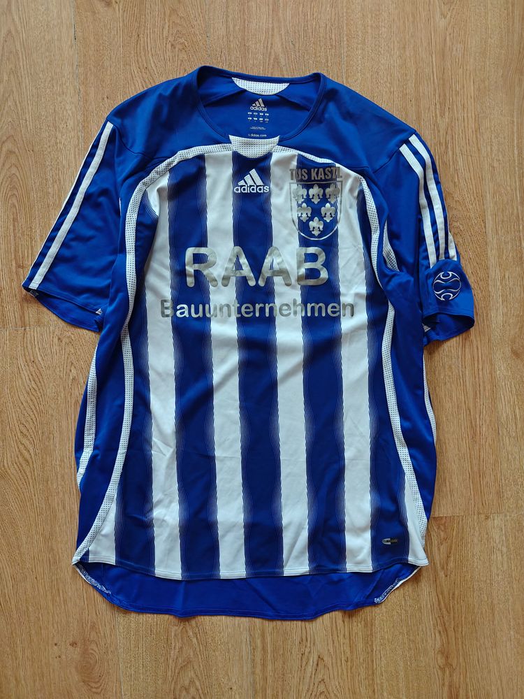 Adidas L Blue And White Striped Sports Jersey