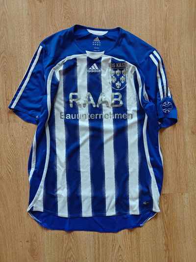 Adidas L Blue And White Striped Sports Jersey