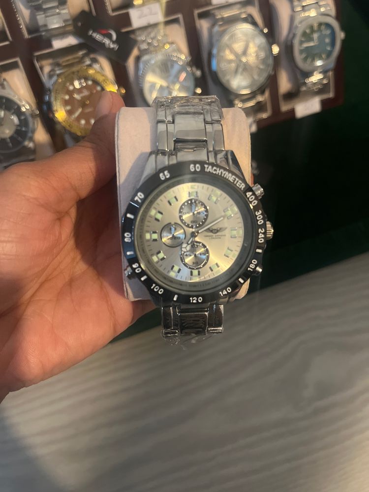 Silver Wristwatch With Tachymeter Bezel