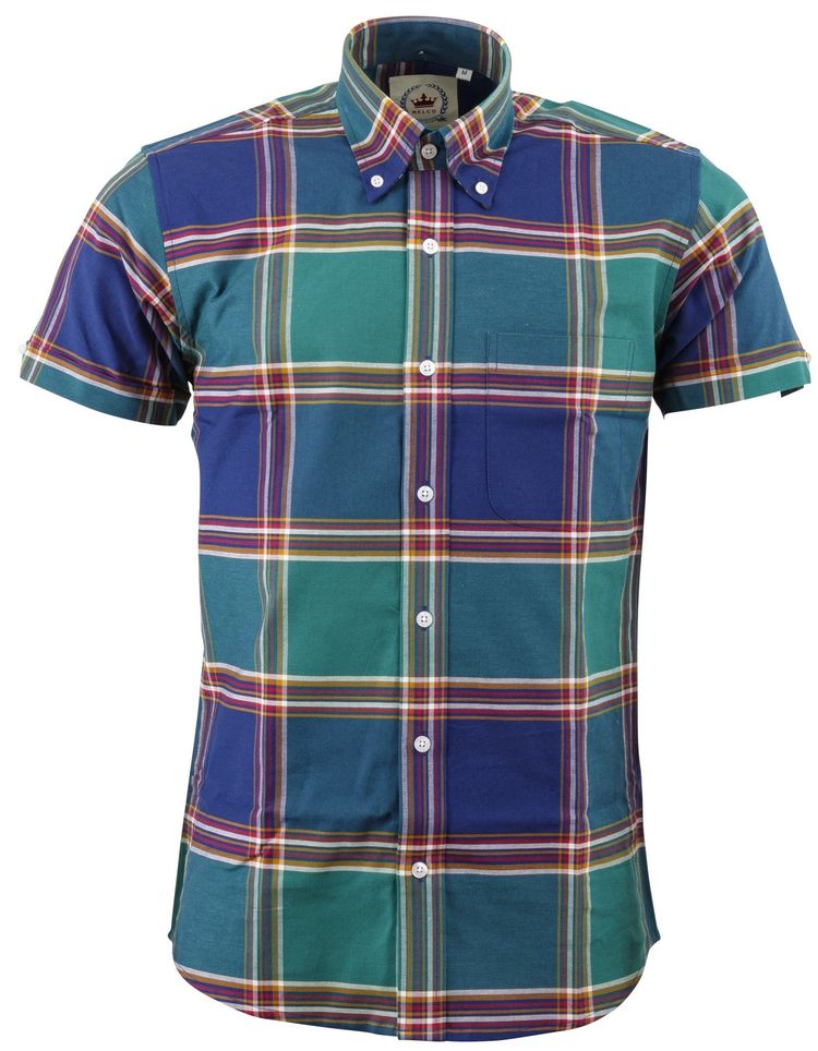 Other Relco Mens Green Navy Checked Short Sleeved Button Down Shirts product image