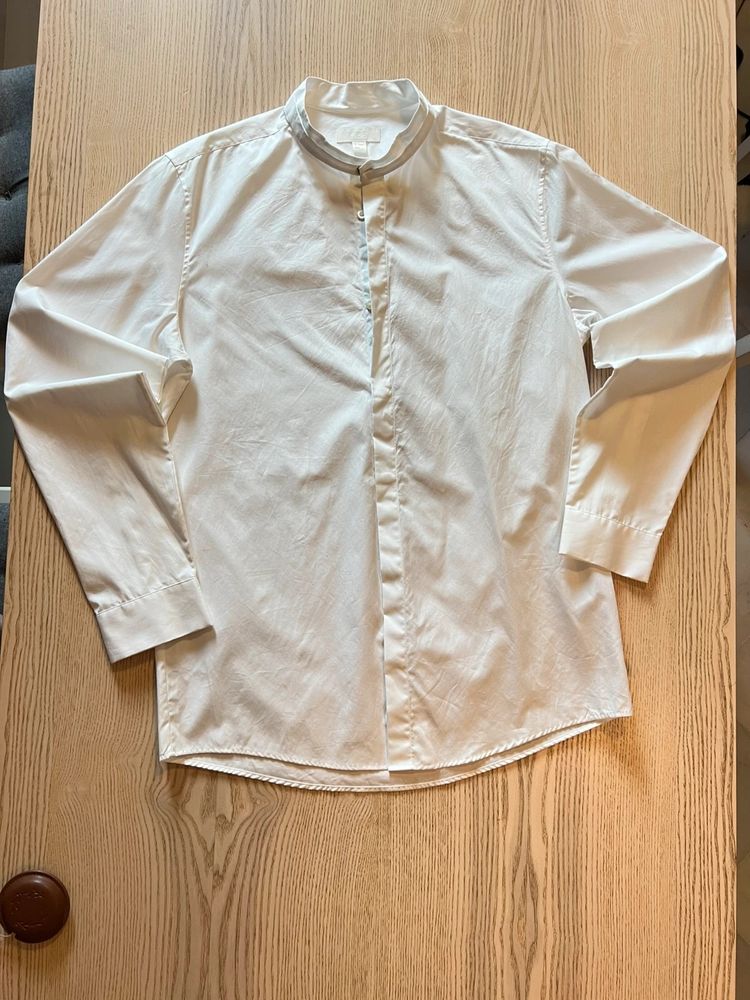 COS – White Convertible Collar Shirt – Mandarin To Open Collar – 100% Cotton – Size S 7