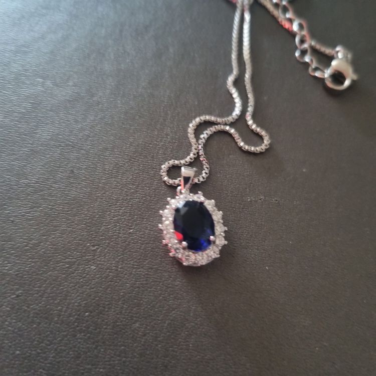 Silver Necklace With Blue Gemstone Pendant