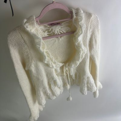 White cream Knitted Cardigan With Ruffle Details