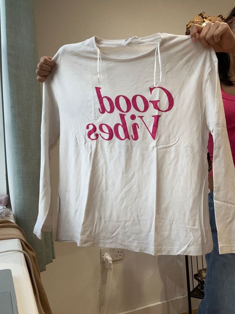 Other White Long Sleeve Hoodie With Good Vibes Text product image