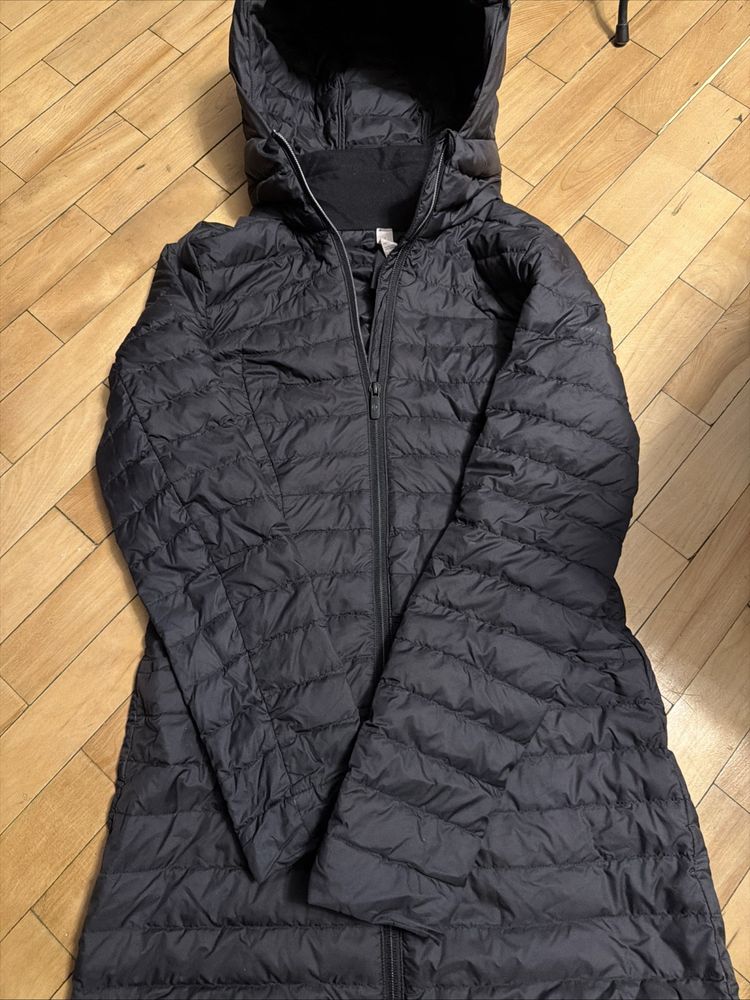 Lululemon Pack It Down Long Jacket Uk 6 Goose Down Hooded Dark Grey Excel Cond image 1