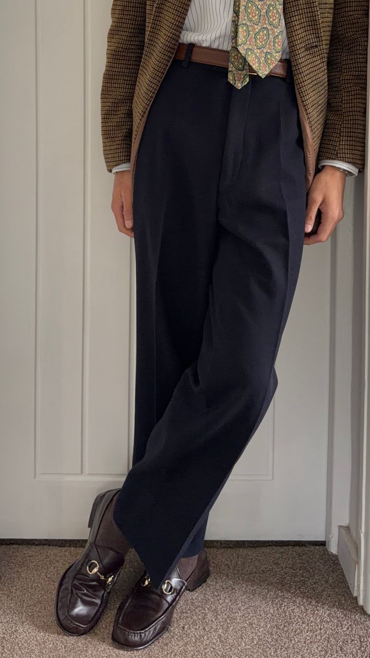 Dior 1980s Pleated Wool Pants Navy - Size 34 Waist