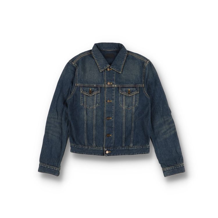 Saint Laurent Paris Dirty Vintage Blue Fitted Denim Trucker Jacket