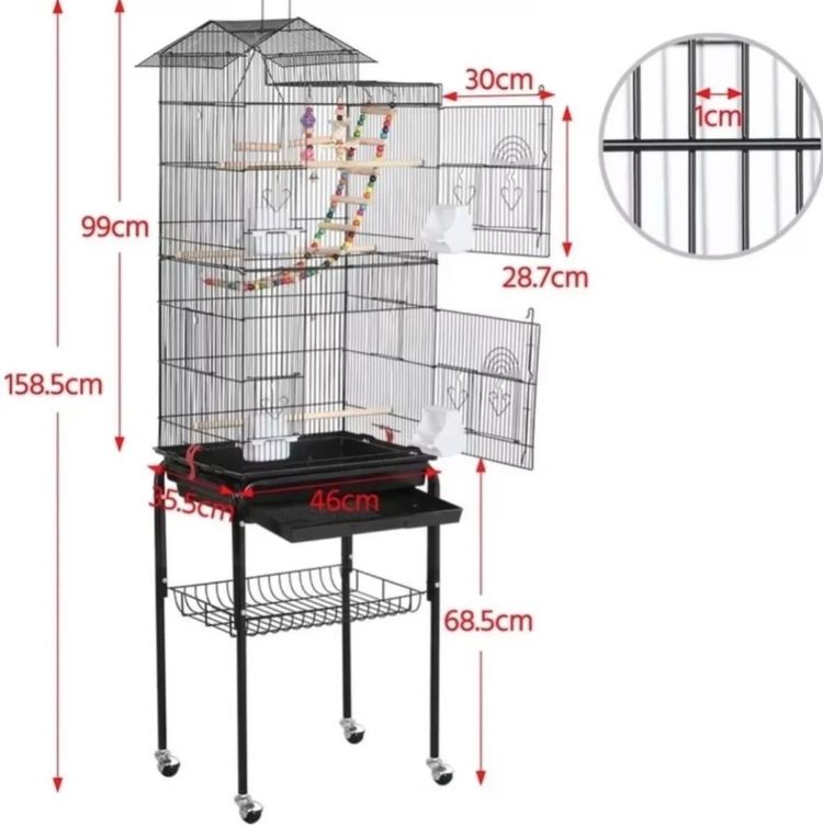 158cm Large Budgie Cockatiel Bird Cage With Stand and Toy - Color Black image 2