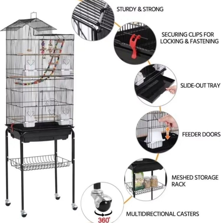 158cm Large Budgie Cockatiel Bird Cage With Stand and Toy - Color Black image 1