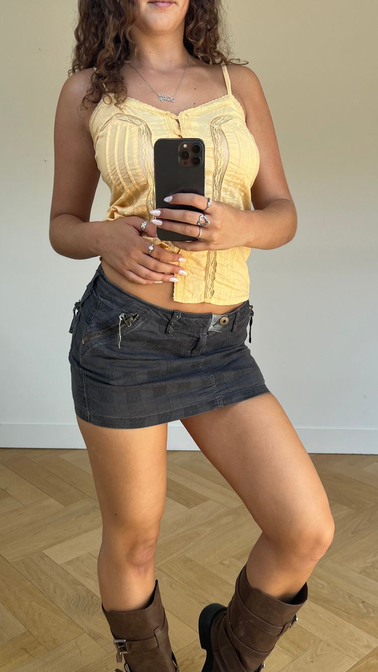 00s grey denim mini skirt- size S image 5