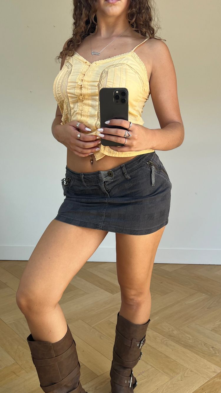 00s grey denim mini skirt- size S image 1