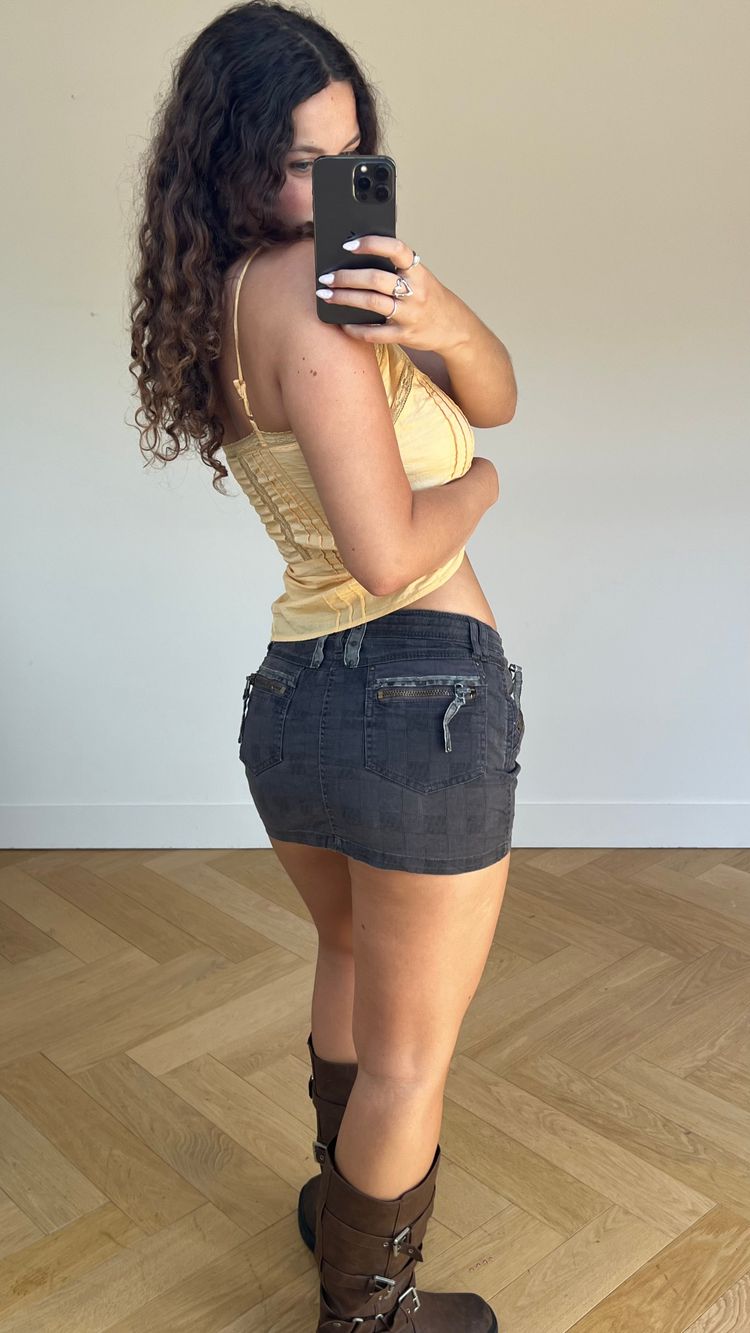 00s grey denim mini skirt- size S image 2